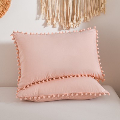 Pom-Pom Fringe Pillowcases & Body Pillow Cover – Soft Decorative Bedding Shams with Deep Pocket, Queen/King/Body Options