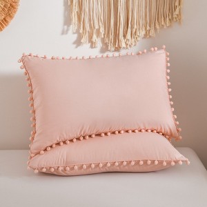 Pom-Pom Fringe Pillowcases & Body Pillow Cover – Soft Decorative Bedding Shams with Deep Pocket, Queen/King/Body Options - 1 of 4
