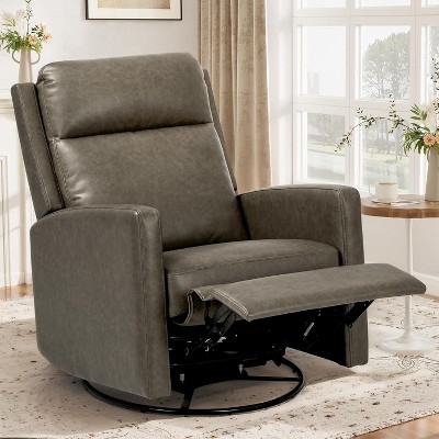 Swivel Rocking Recliner,Wide PU Leather Glider Sofa Chair with Ergonomic High Backrest for Living Room,Bedroom（Chocolate）