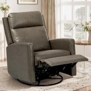 Swivel Rocking Recliner,Wide PU Leather Glider Sofa Chair with Ergonomic High Backrest for Living Room,Bedroom（Chocolate） - 1 of 1
