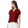 Anna-Kaci Women's Short Sleeve Blouse with Gathered V-Neckline and Rolled Cuffs - 4 of 4
