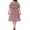 Agnes Orinda Women's Plus Size V Neck Floral Smocked Beach Summer Midi Empire Waist Dresses - 4 of 4