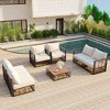 Chic Crate - 7-Piece Metal Patio Sectional - Weatherproof Modern Folding Sofa Set with Thick Cushions & Coffee Table (Gray/Beige) - 4 of 4