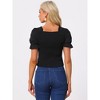 Allegra K Women's Summer Square Neck Short Sleeve Ruffle Shirred Casual Smocked Blouse - 4 of 4