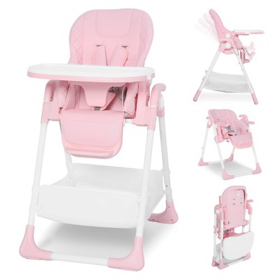 Kinder King Foldable High Chair for Babies & Toddlers, Adjustable Height, Recline, Storage Basket, Double Trays, Easy to Clean