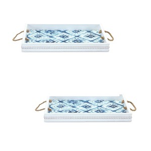 Wood Tray Set Of 2 White and Blue 2 Inch Decorative Display Trays for Home Styling By Melrose - 1 of 3