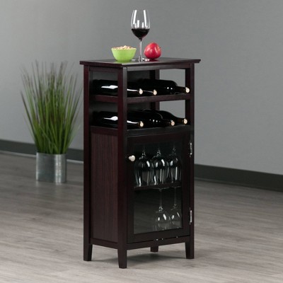 Espresso Transitional 19'' Wine Cabinet with Glass Door & Metal Pulls