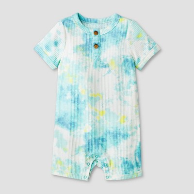 Image of Baby Boys' Tie-Dye Rib Henley Romper - Cat & Jack™ Green 3-6M