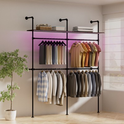LOVMOR Industrial Pipe Clothing Racks,Industrial Clothing Rack Wall Mounted,Black Clothes Rack Retail Display Hanging Rod