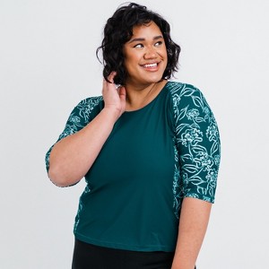 Calypsa Women's Plus Size Loose Fit 3/4 Sleeve Rash Guard UPF 50+ Margaux Swim Top - 1 of 3
