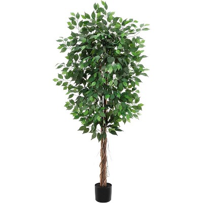 Acekool Artificial Ficus Tree 4/5/6 FT Tall with Natural Wood Trunks, Adjustable Branches, and Stable Pot for Indoor & Outdoor Decor