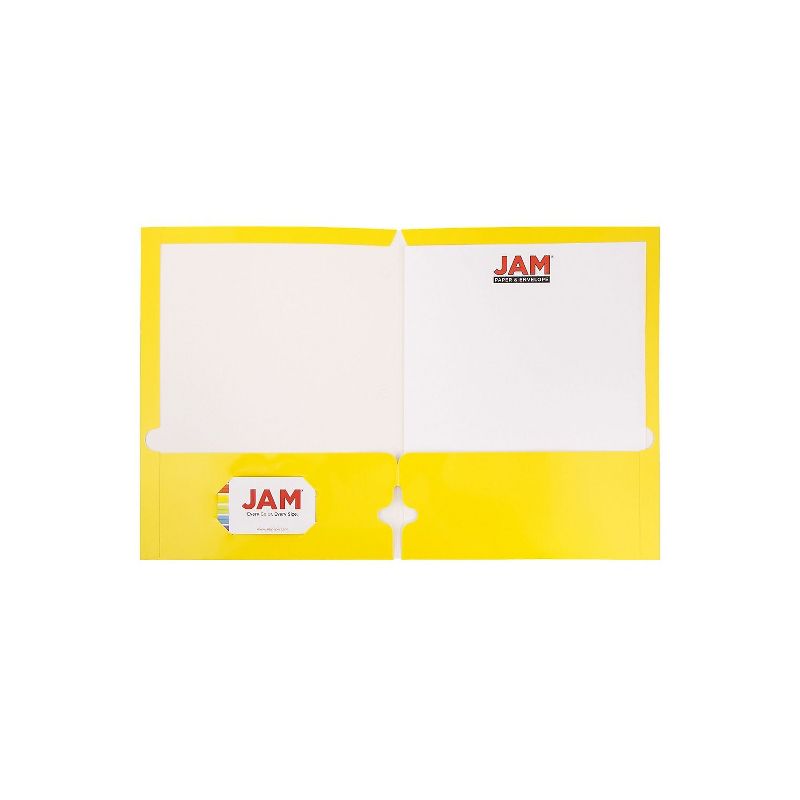 JAM Paper Laminated Glossy 3 Hole Punch Two-Pocket School Folders Yellow 385GHPYED, 2 of 5
