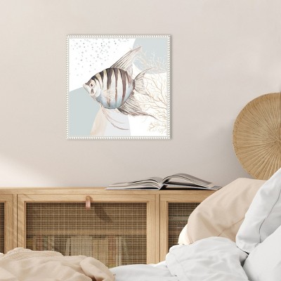 Ocean Oasis Bubbles Striped Fish Canvas Wall Art with White Frame