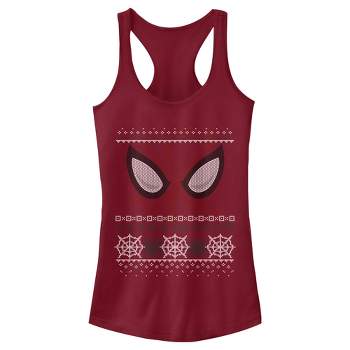 Juniors Womens Marvel Ugly Christmas Spider-Man Mask Racerback Tank Top