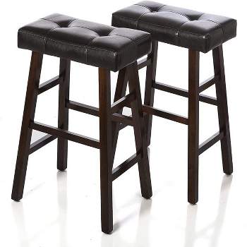 Legacy Decor Set of 2 Dark Espresso/Brown Wood Counter Bar Stools with Bonded Faux Leather Seat