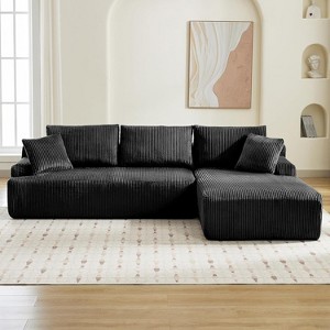 Luxury Modern Corduroy L-Shaped Couch with Chaise, 106" Cloud Modular Sectional Sofa, Throw Pillows & Back Cushions, Upholstered Sleeper Sofa Bed - 1 of 4