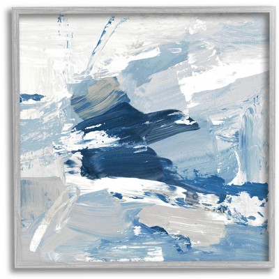 Stupell Industries Abstract Brushed Blue Painting Framed Giclee Art