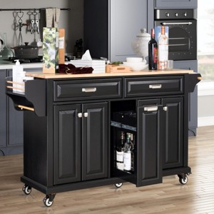Wood Top Kitchen Island Cart with Wheels, Drawers, Spice Rack, Rolling Storage Cabinet for Kitchen or Dining-The Pop Home - 1 of 4