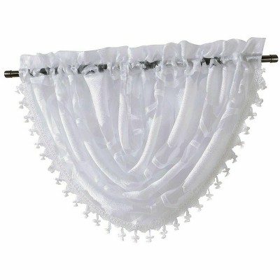 Regal Home Custom Scroll Sheer Voile Waterfall Window Curtain Valances 57 In W X 37 L White, White Waterfall Valances Curtains