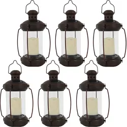 Sunnydaze Outdoor Antique Style Hanging Solar Lantern Light with LED Light and Candle - 12" - Bronze - 6pk