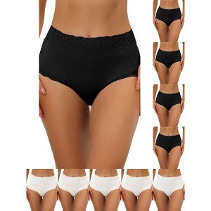 INSPIRE CHIC Women's High Waist Tummy Control Comfortable Lace Trim Ribbed Briefs 10 Packs - 1 of 4