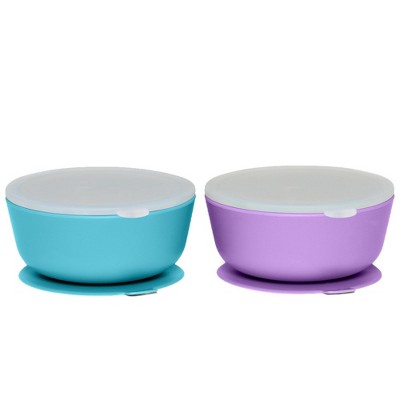 Weesprout Suction Bowls for Baby & Toddlers, 100% Silicone with Plastic Lid, 12 oz, Set of 2