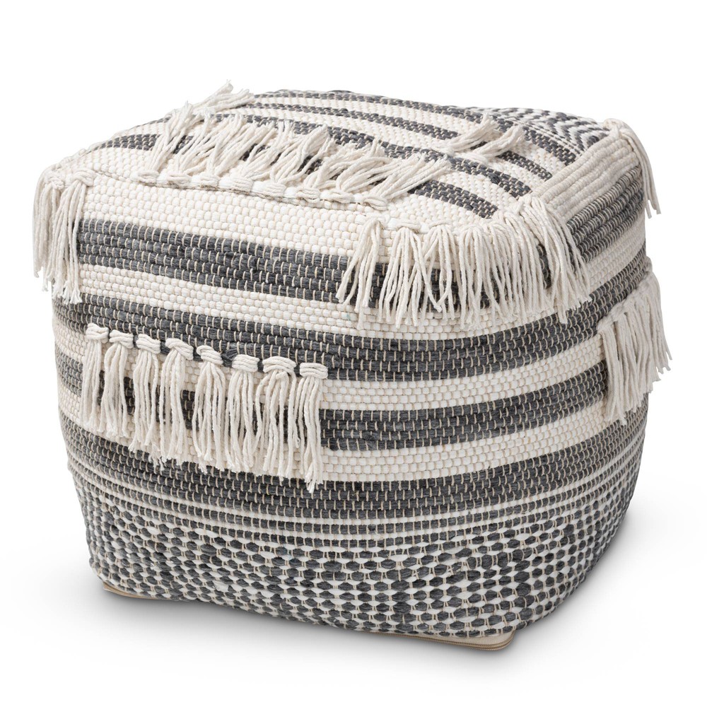Photos - Pouffe / Bench Kirby Handwoven Moroccan Inspired Pouf Ottoman Gray/Ivory - Baxton Studio