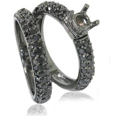 Pompeii3 2ct Pave Black Diamond Mount Semi Mount Set 14K White Gold