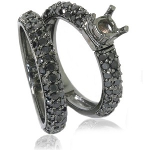 Pompeii3 2ct Pave Black Diamond Mount Semi Mount Set 14K White Gold - 1 of 4