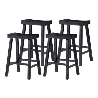 Maven Lane Vincent Backless Rectangular Saddle Kitchen Stool with Rustic Wood Top Seat, Set of 4