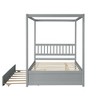 Full Size Canopy Bed with Twin Trundle, Kids Solid Wood Platform Bed Frame w/ Headboard, No Box Spring Needed - 4 of 4
