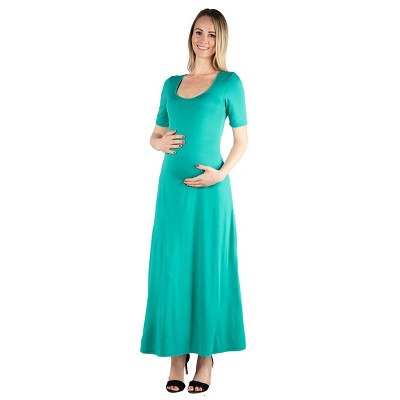 24seven Comfort Apparel Maternity Casual Maxi Dress-jade-xl-jade-xl ...