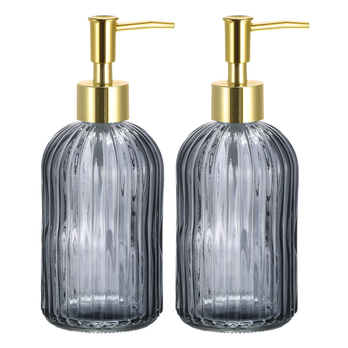 Unique Bargains Glass Dish Soap Dispenser With Durable Golden Pump 2 Pcs Gray
