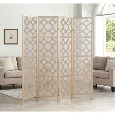 Gold Shoji-Inspired 4-Panel Folding Room Divider with Rice Paper Inlay