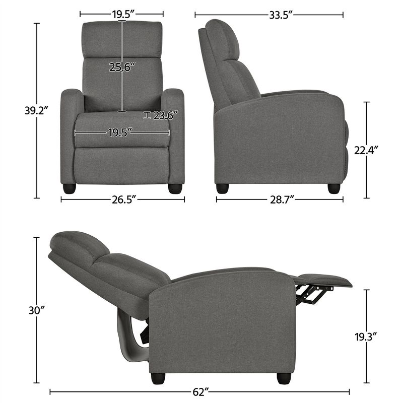 Yaheetech Fabric Upholstered Adjustable Recliner Chair with Pocket Spring for Living Room, 5 of 12