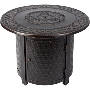 Fire Sense 62988 Wagner Woven Aluminum Convertible Gas Fire Pit Table – 37,000 BTU, Outdoor Multi-Functional with Fire Bowl Lid, Bronze, Round 34" - 1 of 4