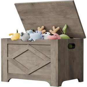 23.6" Storage Bench, Wooden Storage Chest with 2 Safety Hinges & U-Shaped Cut-Out Pull, Large Toy Chest Box Organizer for Living Room, Entryway - 1 of 1