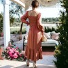 Anna-Kaci Women's Square Neck Shirred Ruffle Hem Long Sleeve Maxi Dress - 4 of 4