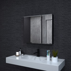 HBEZON Medicine Cabinet with Mirrors, Recess/Wall Mount Bathroom Cabinet, Adjustable Shelves, Soft-Close Hinge, Rectangular, Aluminum - 1 of 4