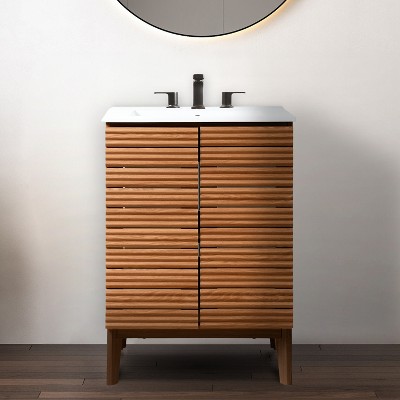 Calandre 24" Walnut Modern Farmhouse Bath Vanity Cabinet