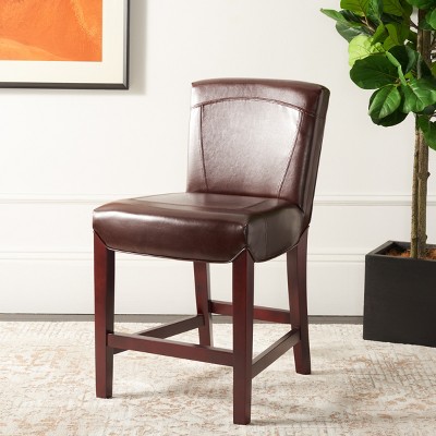 Brown Leather and Wood Parsons Counter Stool