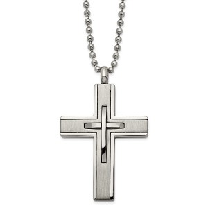 Black Bow Jewelry Men's Titanium & Stainless Steel Cross Necklace, 22 Inch - 1 of 4