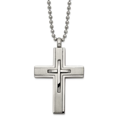 Black Bow Jewelry Men's Titanium & Stainless Steel Cross Necklace, 22 Inch - image 1 of 4