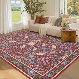 Floral Bird Washable Rug – Non-Slip, Low-Pile, Soft, No Shedding, Stain-Resistant - 1 of 4