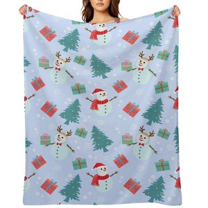 Merry Christmas Snowman Christmas Throw Blanket Soft Fleece Christmas Blanket Cozy Flannel Throw for Couch Bed 40x50 inches - 1 of 1