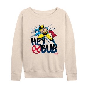 Women's - Marvel - Deadpool & Wolverine Hey Bub Lightweight French Terry Wide Neck Long Sleeve Shirt - 1 of 4