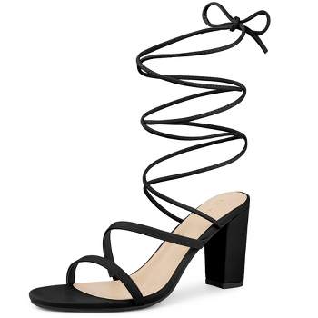 Perphy Women's Strappy Slingback Lace Up Open Toe Block Heels Sandals