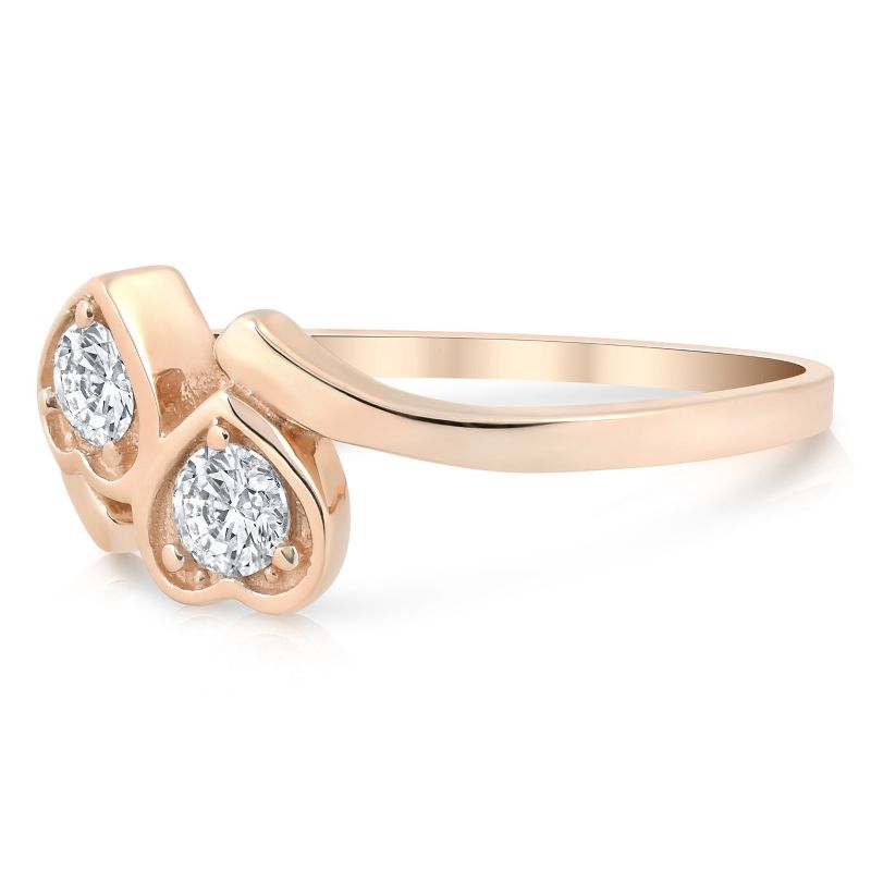 Pompeii3 1/3ct Diamond Solitaire Two Stone Forever Us Heart Shape 14k Rose Gold Ring, 2 of 4