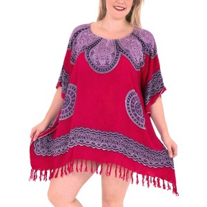 HAPPY BAY Women's Summer Vacation Beachwear Oversized Swim Suit Loose Party Bathing Suit Cover Ups for Women 1X-2X Pink Abstract - 1 of 4