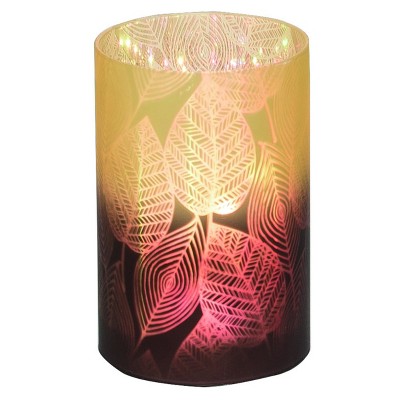 Transpac Glass 4.8 in. Multicolor Harvest Ombre Leaf Light Up Vase